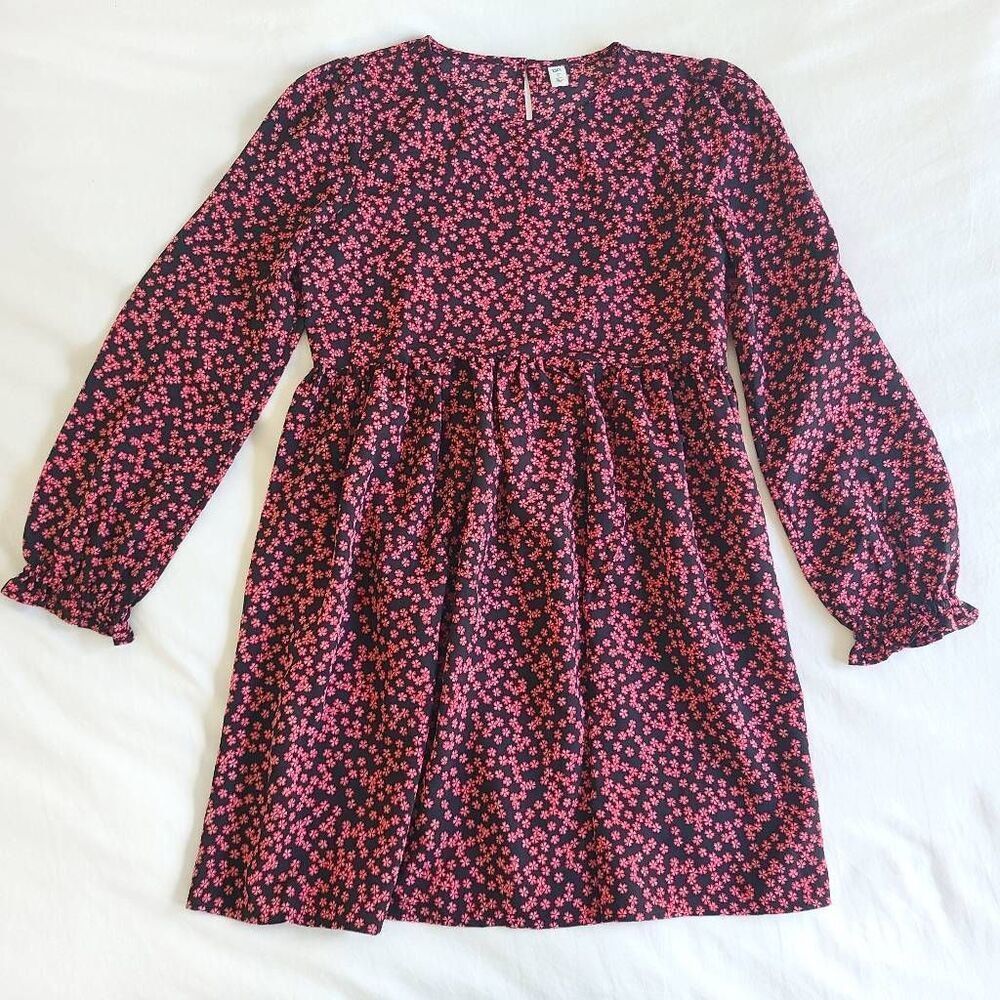 BP. Women's Floral Print Dress Small Black Graphic Blooms Long‎ Sleeve Dress